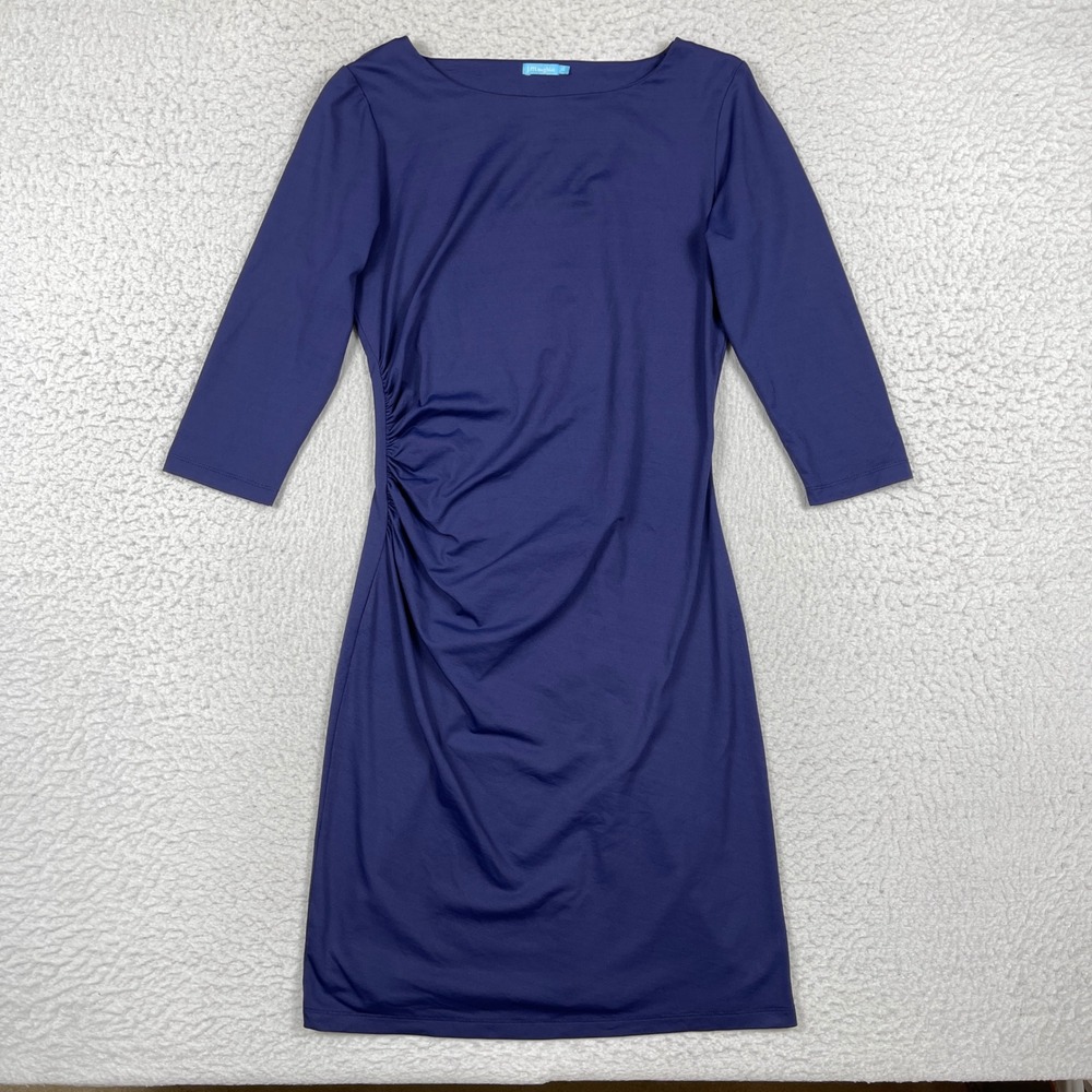 J.McLaughlin Dress Womens XS Blue Ruched Sheath Boat Neck Preppy Classic Office